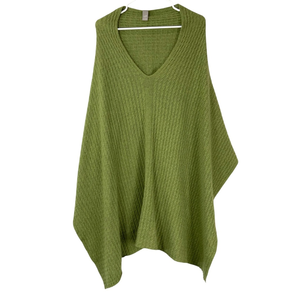 J. Jill Green Cable Knit Poncho One Size Pullover V-Neck Sleeveless Wool Blend